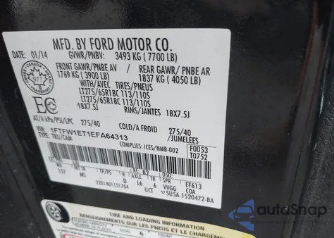 2014 Ford F-150 Xlt z USA, uszkodzony, nr VIN 1FTFW1ET1EFA64313